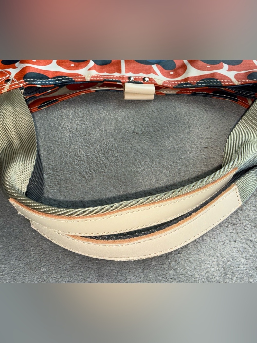 Orla Kiely Retro Lovebirds Orange/Blue Tote with  Waterproof Shell - Picture 7 of 11